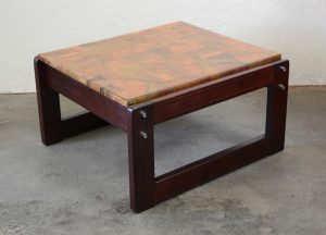 Percival Lafer table in rosewood with a patchwork copper top