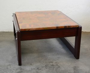 Percival Lafer table in rosewood with a patchwork copper top