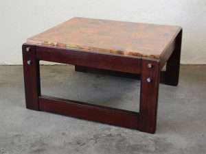 Percival Lafer table in rosewood with a patchwork copper top