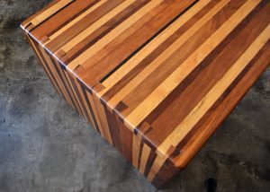 California studio laminated wood coffee table with dovetail joints