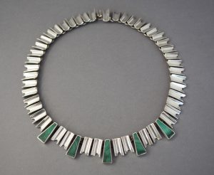 Art deco style Mexican sterling and malachite necklace.