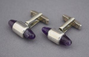 Amethyst and sterling modernist cuff links by Antonio Pineda.