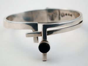 Sigi Pineda modernist sterling cuff with obsidian.