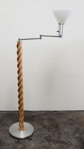 Twisted oak and aluminum floor lamp attributed to Russel Wright.