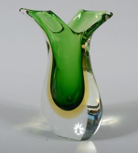 Green and amber murano sommerso vase